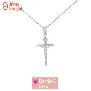 Sterling Silver INRI Crucifix Pendant Necklace 1.18"